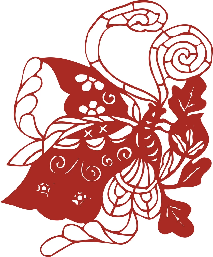 中国风中式传统喜庆民俗人物动物窗花剪纸插画边框AI矢量PNG素材【044】